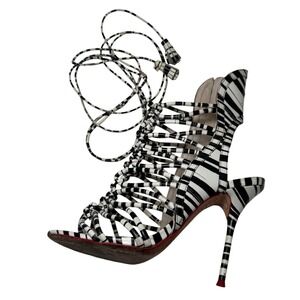 Sophia Webster Lacey Zebra Lace-Up Stiletto Sandals EU 35 Strappy Heels